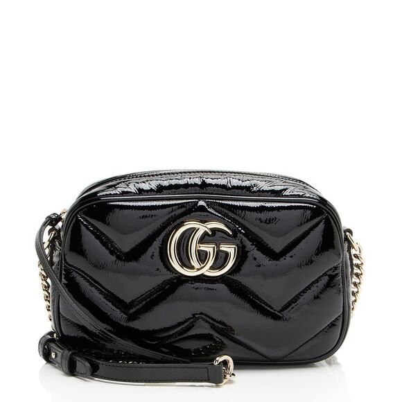 Gucci Matelasse Padded Patent Leather GG Marmont Small Camera Bag - Picture 1 of 11